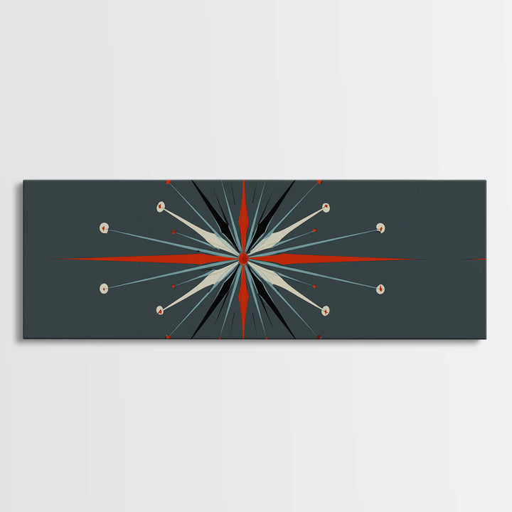 Atomic Red And Teal Starburst Wall Art, Mid Century Modern Decor, Retro Geometric Print, MCM Wall Decor, Space Abstract Art