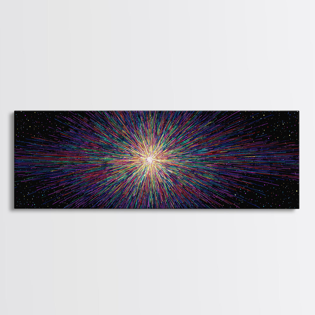 Rainbow Particle Starburst Wall Art, Bright Abstract Art, Modern Digital Art Print, Colorful Poster, Retro Sci Fi Space Decor