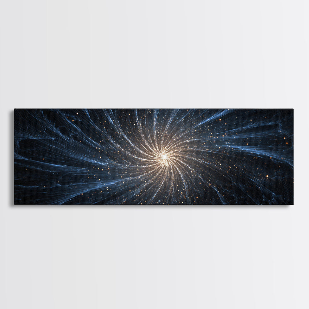 Blue White Spiral Galaxy Canvas Print, Cosmic Modern Wall Art, Space Abstract Art, Starry Night Decor, Large Sci Fi Poster