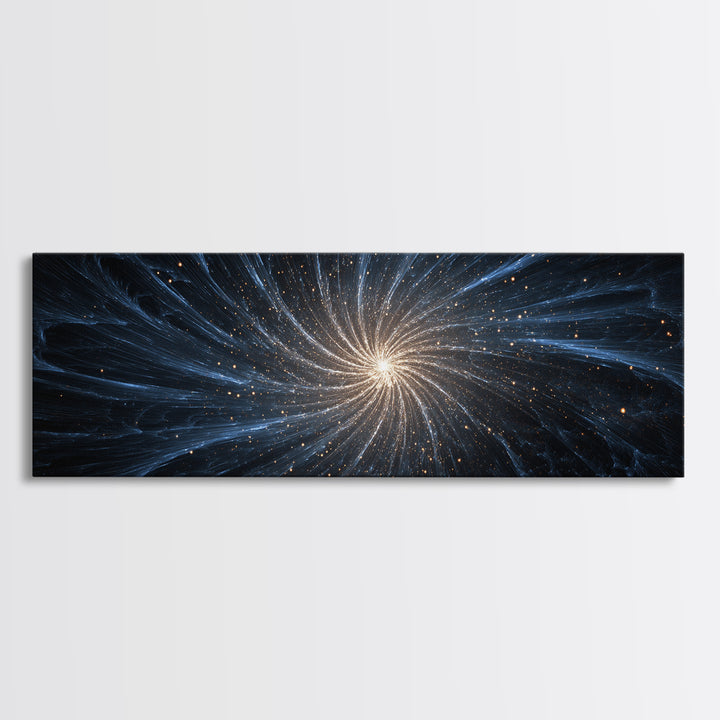 Blue White Spiral Galaxy Canvas Print, Cosmic Modern Wall Art, Space Abstract Art, Starry Night Decor, Large Sci Fi Poster