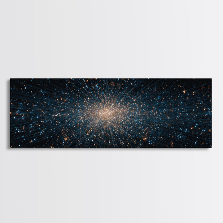 Blue Gold Star Particle Cloud Canvas Print, Modern Abstract Art Print, Cosmic Wall Art, Space Abstract Decor, Office Poster
