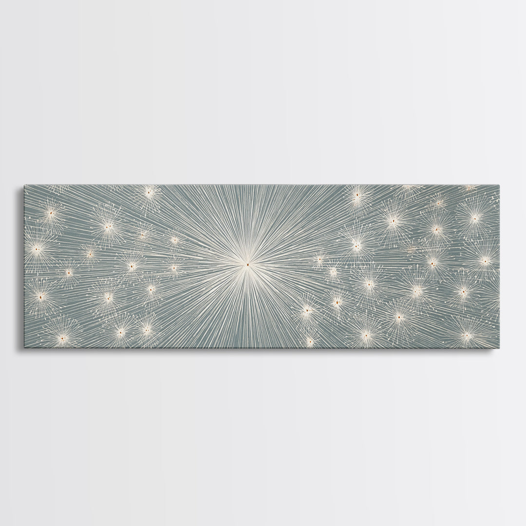 Radiant Silver Starburst Dotted Abstract Wall Art, Midcentury Modern Art Print, Atomic Retro Office Decor, Large Canvas Print