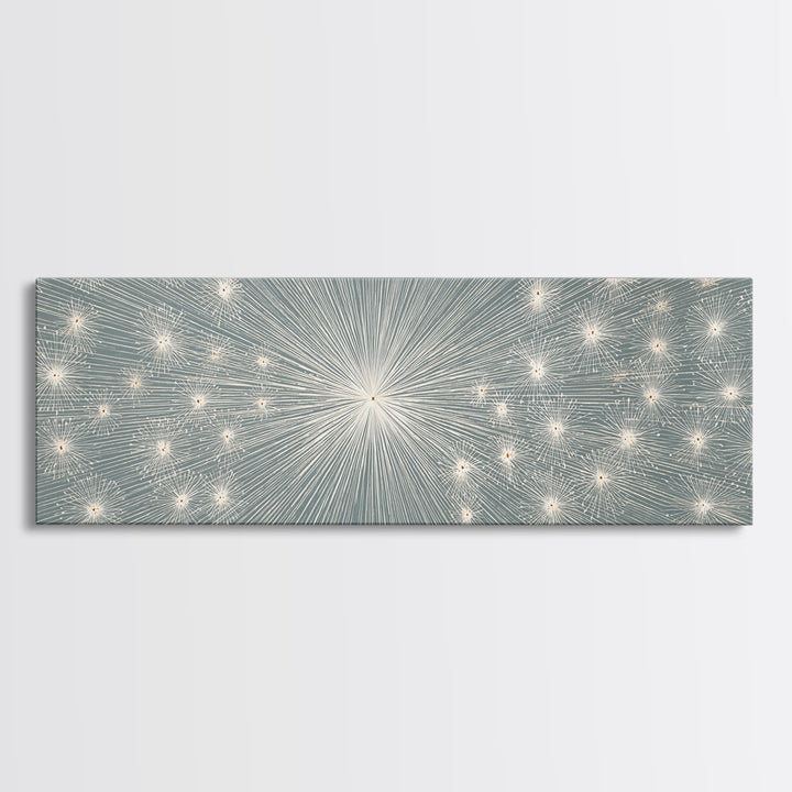 Radiant Silver Starburst Dotted Abstract Wall Art, Midcentury Modern Art Print, Atomic Retro Office Decor, Large Canvas Print