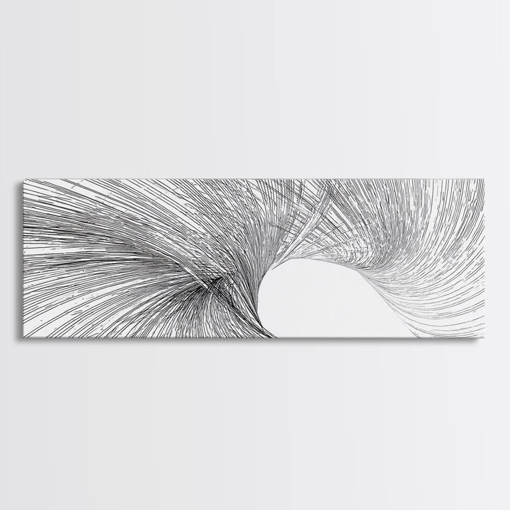 Black White Vortex Wave Line Art Canvas Print, Modern Abstract Wall Art, Minimalist Geometric Decor For Living Room And Office