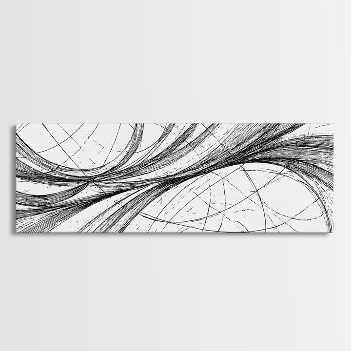 Sweeping Black White Ellipse Line Canvas Print, Modern Abstract Wall Art, Minimalist Geometric Office And Home Decor Print
