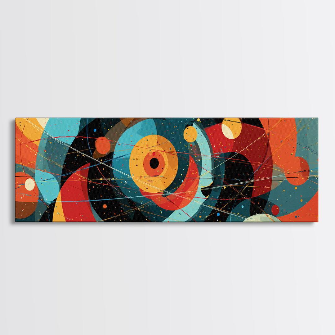 Vibrant Cosmic Circles And Orbits Canvas Print, Midcentury Modern Abstract Wall Art, Space Age Retro Office Decor, Large Art Print
