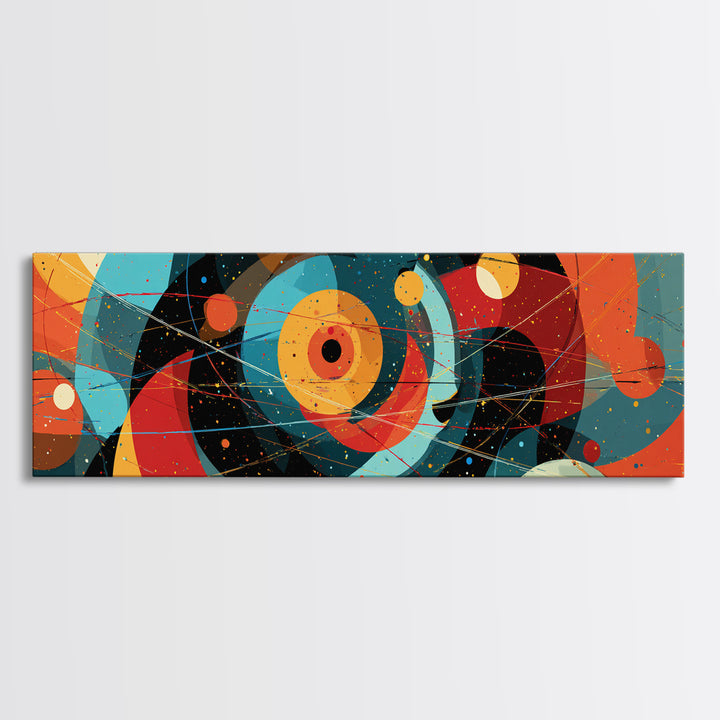 Vibrant Cosmic Circles And Orbits Canvas Print, Midcentury Modern Abstract Wall Art, Space Age Retro Office Decor, Large Art Print