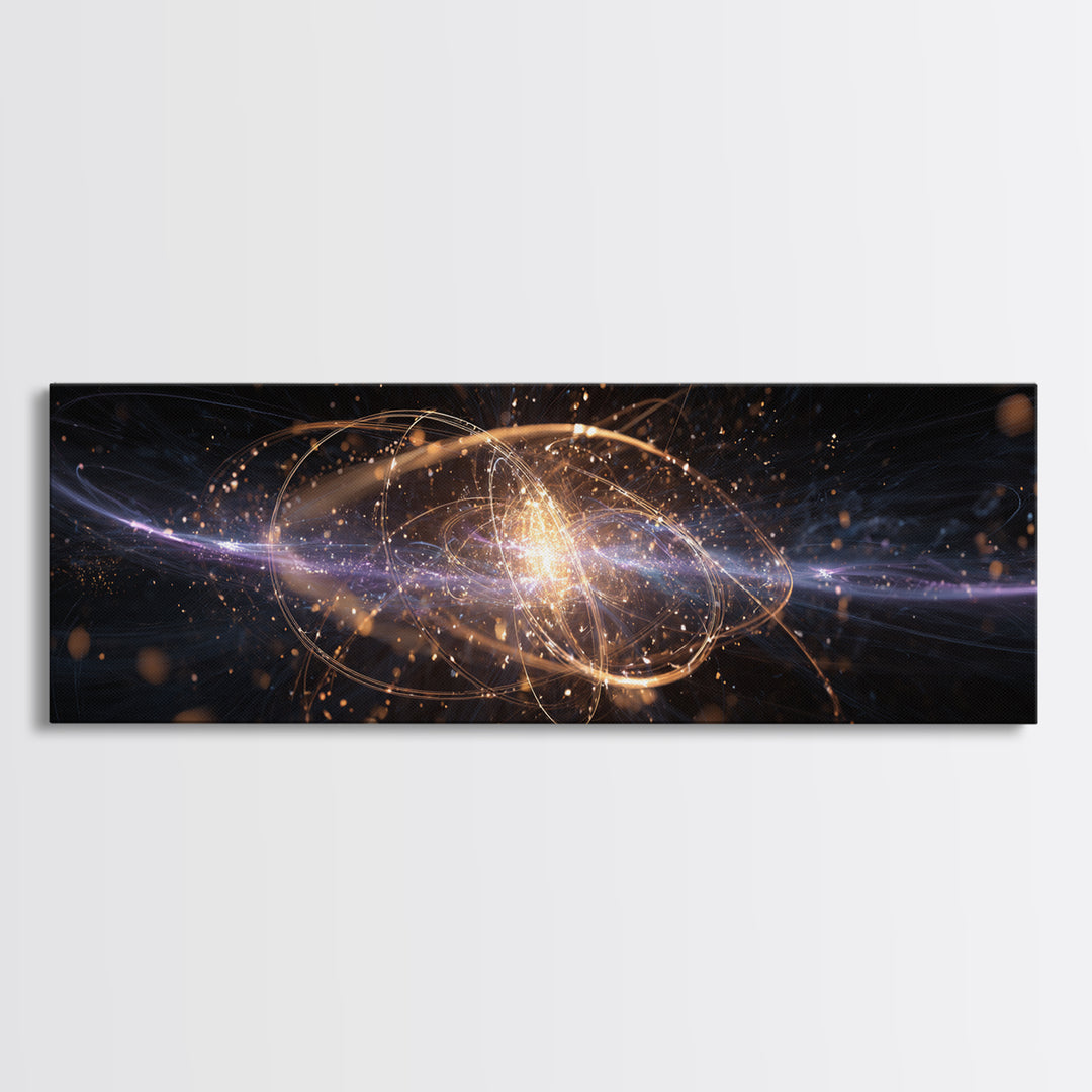 Golden Atomic Particle Burst Wall Art, Futuristic Space Abstract Art, Modern Geometric Wall Decor, Office Art Print And Living Room Decor