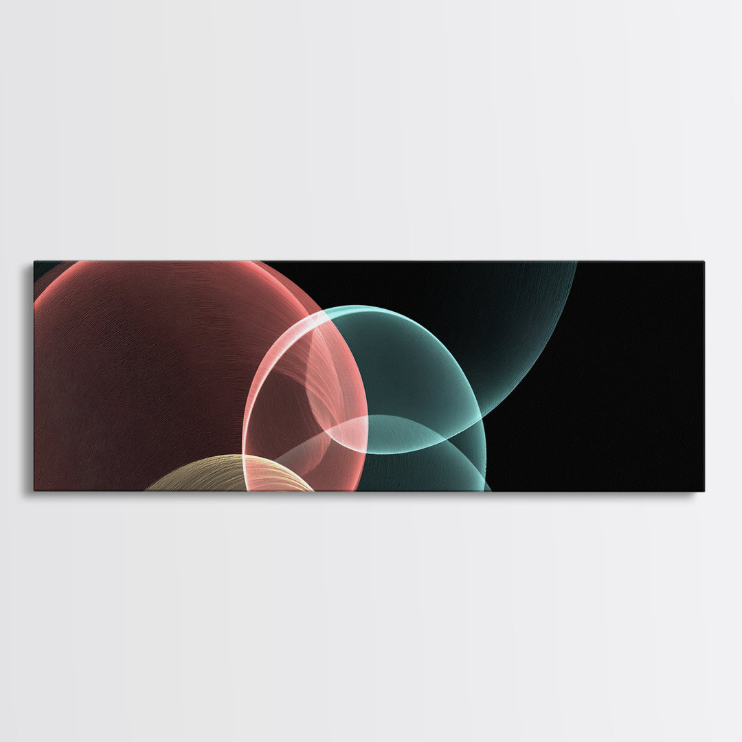 Translucent Floating Spheres Canvas Print, Modern Abstract Art, Blue Pink Geometric Wall Decor, Minimal Office Wall Art Print