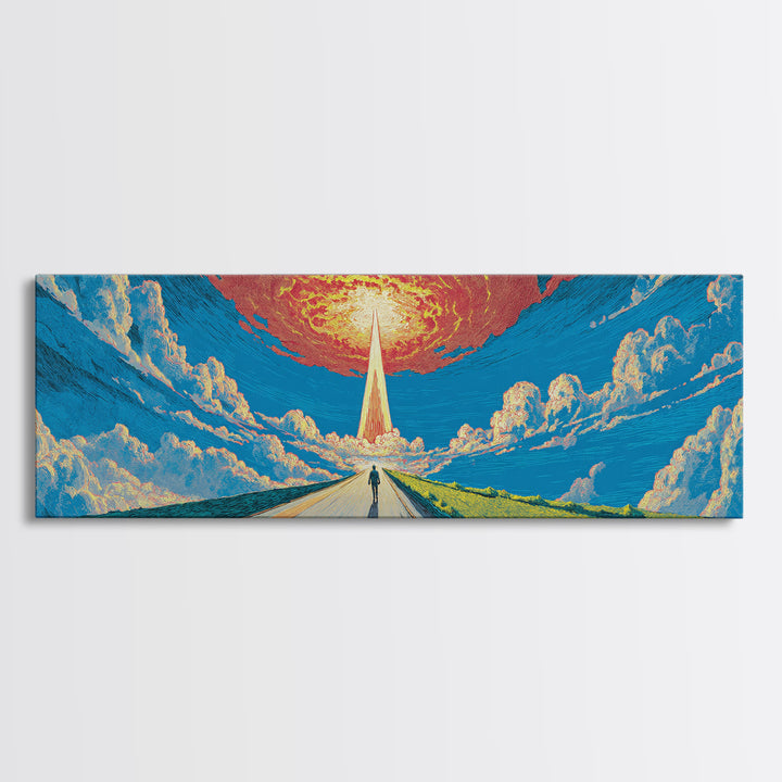 Surreal Road To Radiant Tower Wall Art, Sci Fi Retro Poster, Colorful Landscape Canvas Print, Modern Living Room Decor And Office Art