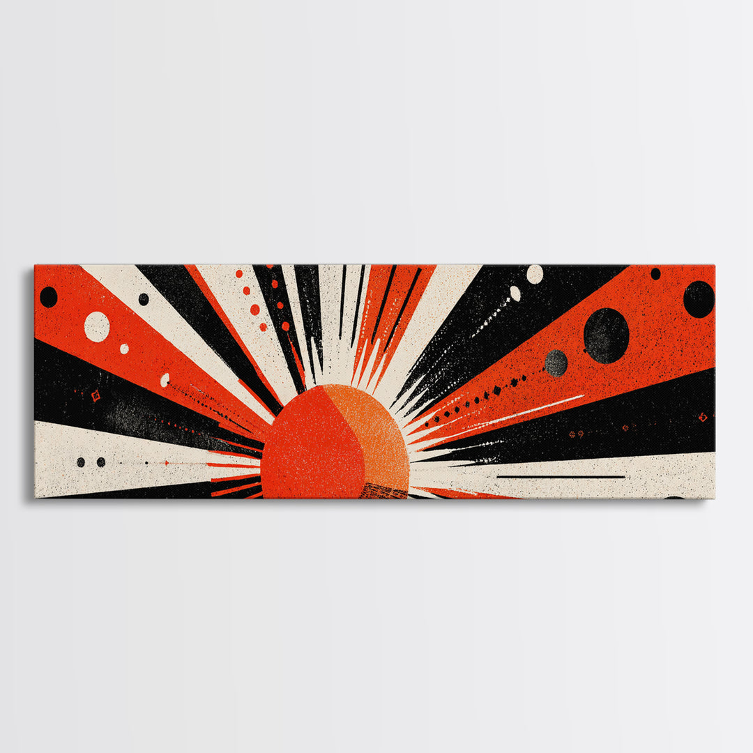 Bold Red Sunburst Dot Pattern Wall Art, Atomic Retro Art, Midcentury Modern Geometric Poster, Framed Canvas Print For Home Decor