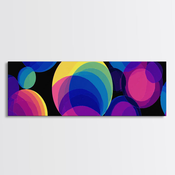 Colorful Overlapping Bubble Circles On Black Wall Art, Modern Abstract Art Print, Midcentury Pop Decor, Retro Geometric Poster