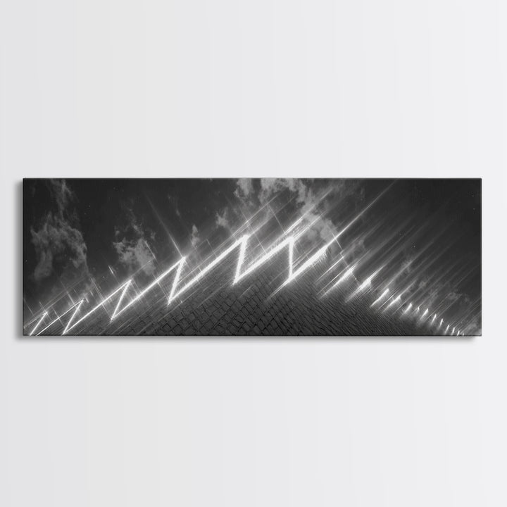 Black And White Lightning Perspective Wall Art, Modern Abstract Art Print, Sci Fi Retro Poster, Masculine Office Wall Decor