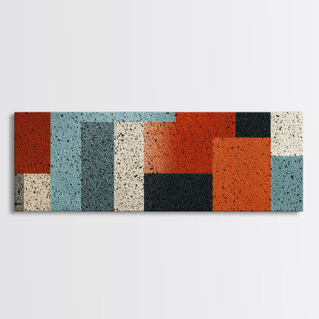 Orange Teal Geometric Block Wall Art, Midcentury Modern Art Print, Bauhaus Abstract Poster, Retro Office Decor For Living Room Home Decor