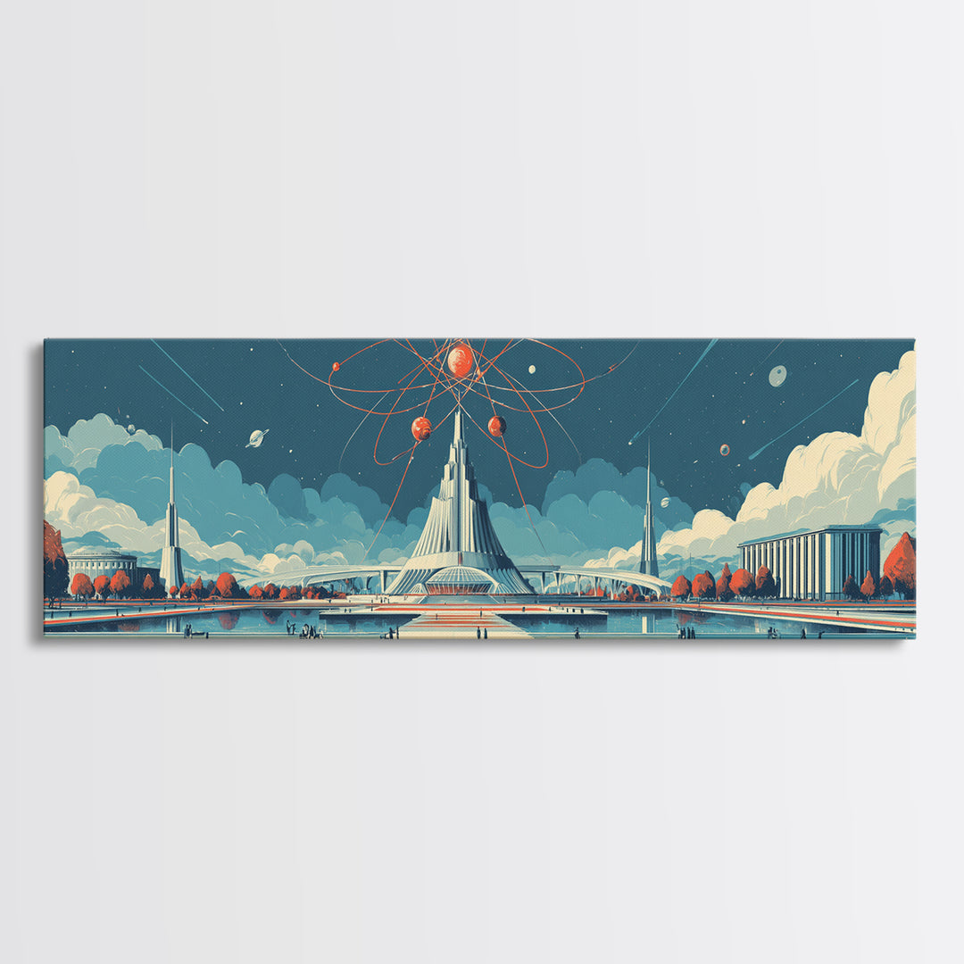 Atomic Expo Pavilion Wall Art, Midcentury Modern Art Print, Retro Futurist Architecture Poster, Space Age Office Decor Gift