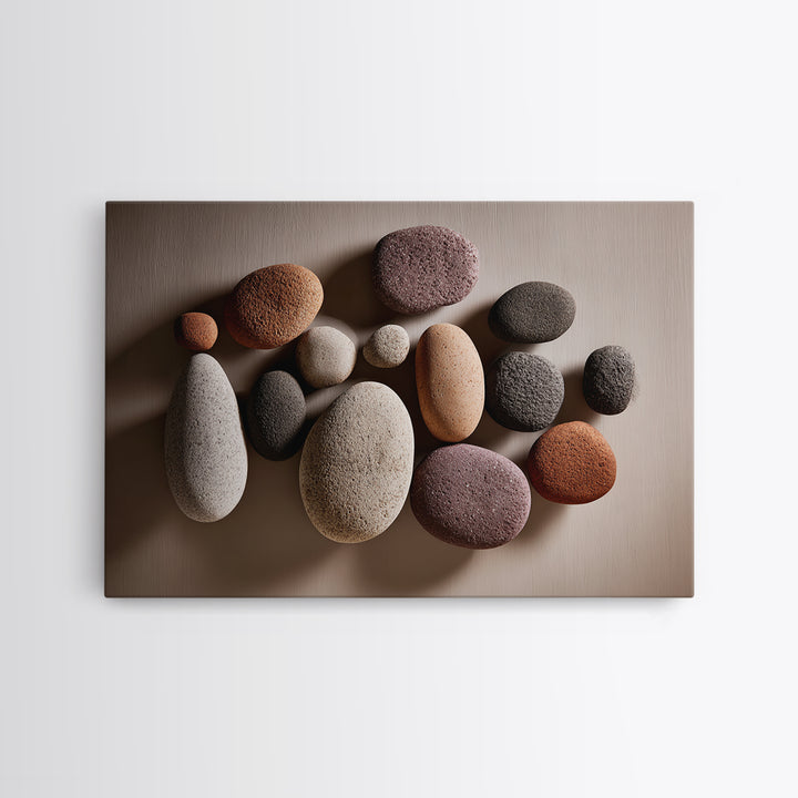Neutral Pebble Stone Still Life Wall Art, Modern Minimalist Art Print, Nature Home Decor, Earth Tone Framed Canvas Print
