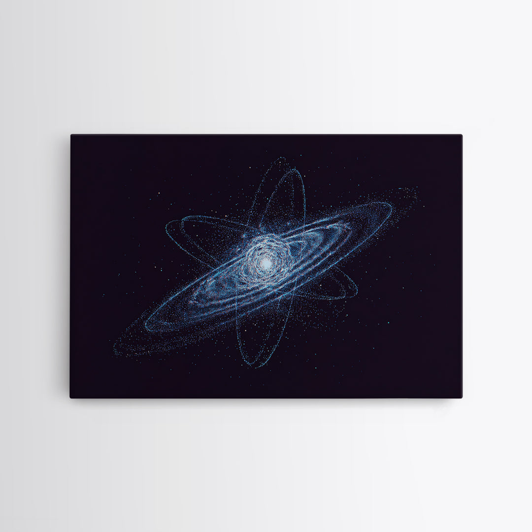 Blue Particle Galaxy Orbit Wall Art, Cosmic Retro Art, Space Abstract Art Print, Modern Geometric Home Decor, Canvas Print