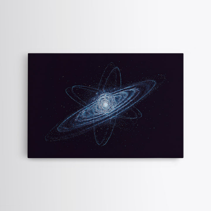 Blue Particle Galaxy Orbit Wall Art, Cosmic Retro Art, Space Abstract Art Print, Modern Geometric Home Decor, Canvas Print