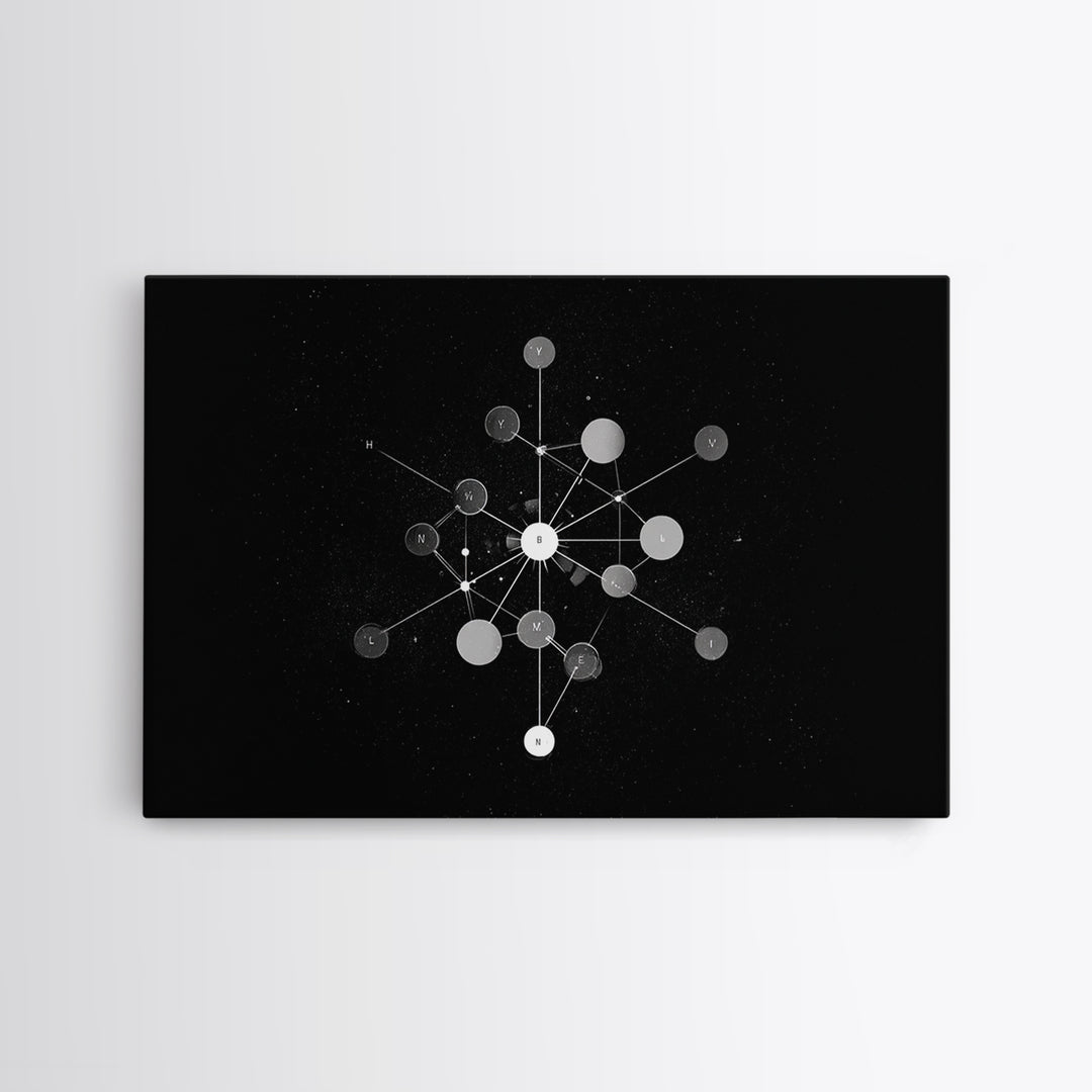 Scientific Molecular Network Wall Art, Black And White Modern Abstract Art, Geometric Science Decor, Framed Canvas Print