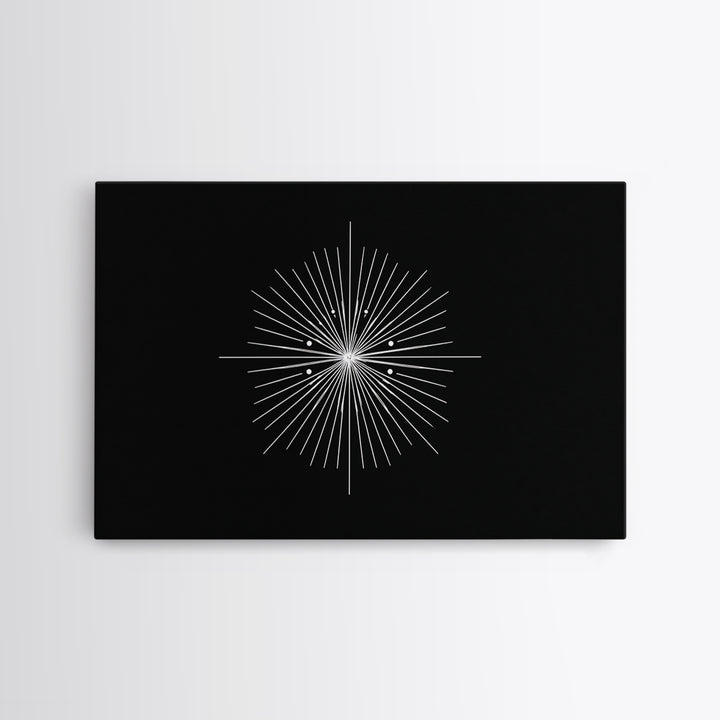 Radial Atomic Star Compass Wall Art, Black And White Midcentury Art Print, Minimalist Geometric Modern Decor, Canvas Print
