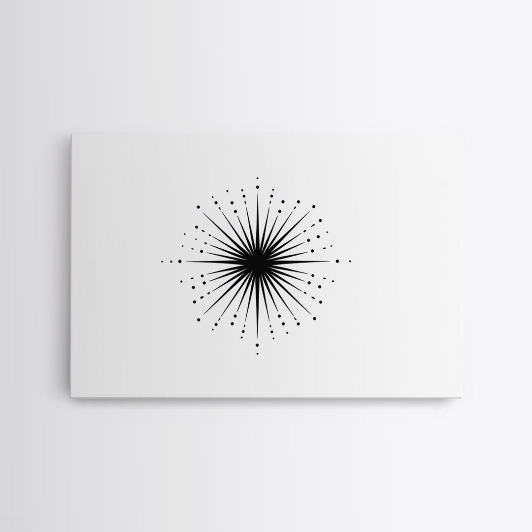Black Radial Starburst Wall Art, Minimalist Modern Abstract Art Print, Geometric Dots Decor Poster, Midcentury Canvas Print