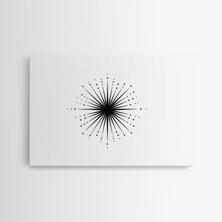 Black Radial Starburst Wall Art, Minimalist Modern Abstract Art Print, Geometric Dots Decor Poster, Midcentury Canvas Print