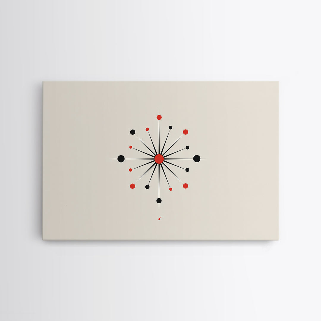 Red Black Atomic Starburst Wall Art, Midcentury Modern Art Print, Minimalist Geometric Poster, Retro MCM Wall Decor, Atomic Ranch Home Decor