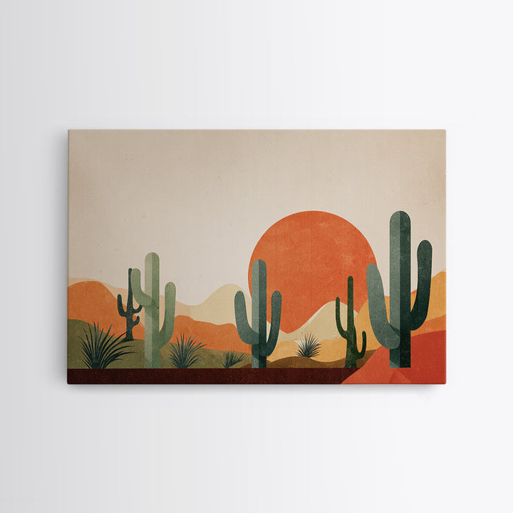 Orange Sun Cactus Desert Wall Art, Midcentury Modern Art Print, Southwestern Landscape Poster, Boho Retro Home Decor, MCM Decor