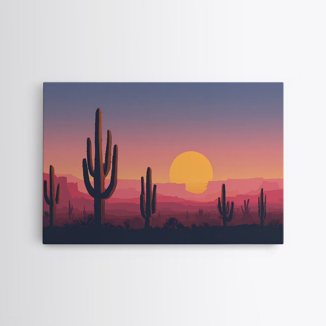 Purple Pink Saguaro Sunset Wall Art, Retro Desert Landscape Print, Midcentury Modern Poster, Colorful Southwestern Decor