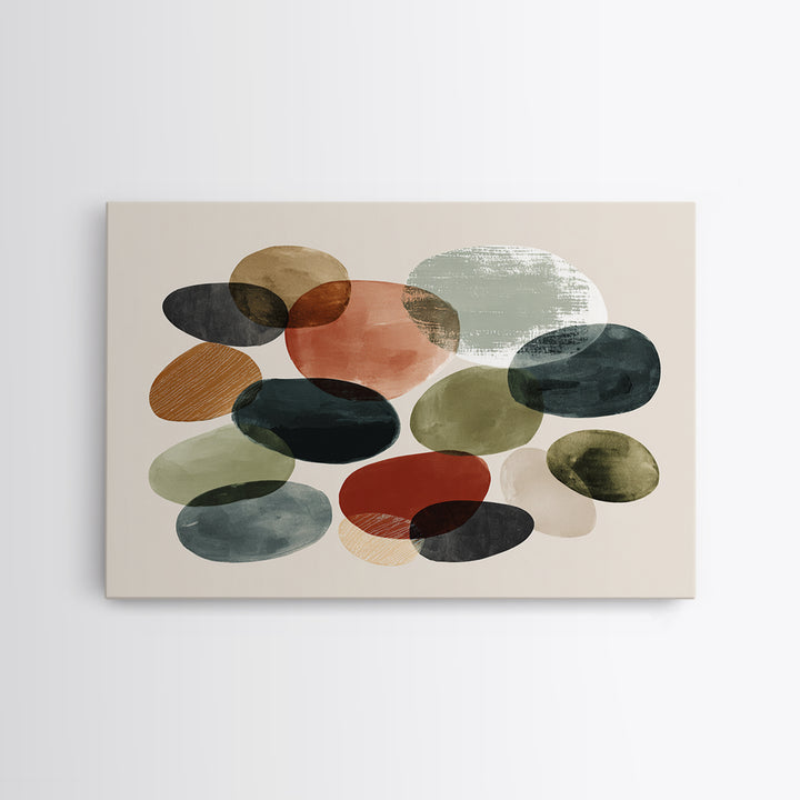 Overlapping Muted Oval Shapes Canvas Print, Midcentury Modern Art, Abstract Wall Decor, Bauhaus Poster, MCM Home Decor Print