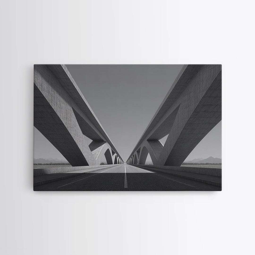Black And White Concrete Bridge Wall Art, Brutalist Architecture Print, Geometric Perspective, Modern Office Decor Gift Idea