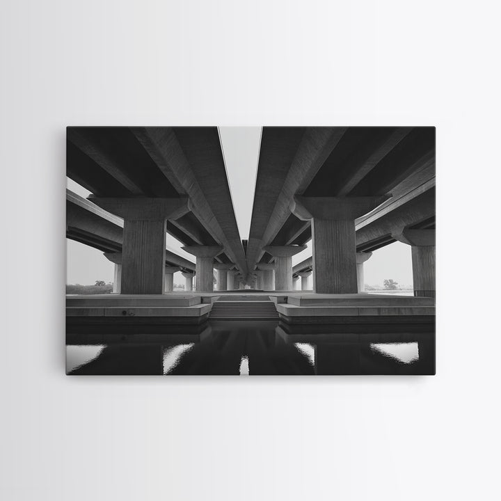 Black And White Overpass Framed Canvas Print, Urban Architecture Wall Art, Minimalist Modern Office Decor, Large Poster Gift