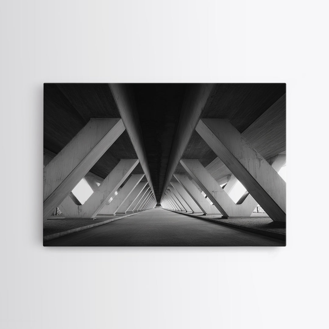 Symmetric Underpass Vanishing Point Wall Art, Black And White Architecture Print, Minimalist Modern Office Decor Gift Idea, Large Poster