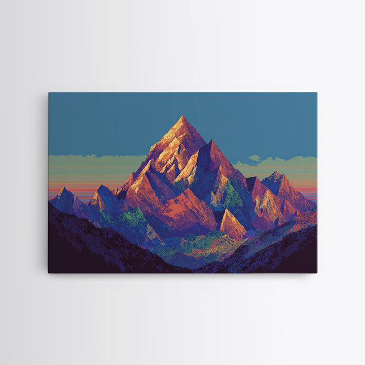 Vibrant Sunset Alpine Mountain Wall Art, Mid Century Modern Landscape Poster, Colorful Retro Home Decor, Large Canvas Print