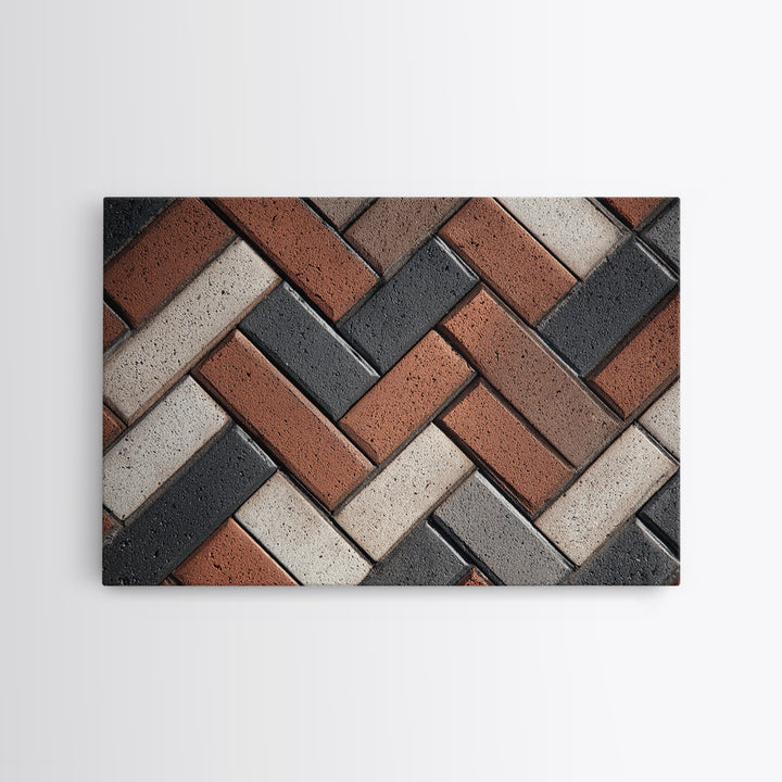 Herringbone Brick Pattern Canvas Print, Geometric Wall Art, Industrial Modern Decor, Earth Tone Texture, Home Office Poster