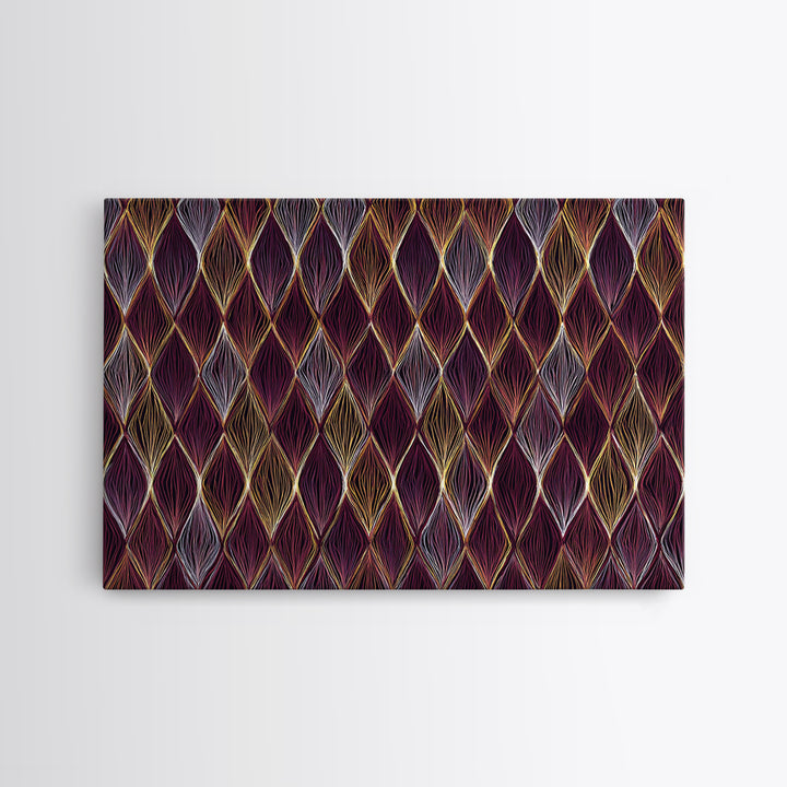 Purple Gold Diamond Pattern Wall Art, Retro Geometric Print, Art Deco Decor, Maximalist Textile Poster, MCM Home Accent Gift