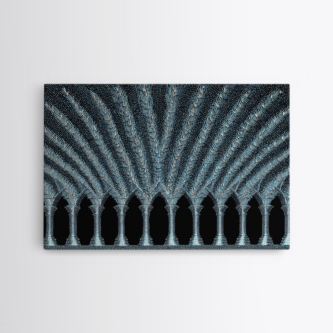 Blue Gothic Archway Wall Art, Architectural Canvas Print, Black White Geometric Poster, Cathedral Decor, Modern Home Gift
