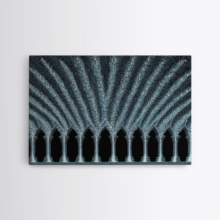 Blue Gothic Archway Wall Art, Architectural Canvas Print, Black White Geometric Poster, Cathedral Decor, Modern Home Gift