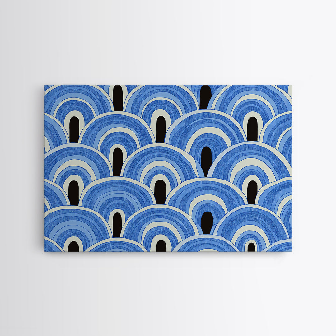 Blue Art Deco Scallop Arches Wall Art, Geometric Pattern Print, Modern Wall Decor, Coastal Abstract Poster, Bedroom Decor