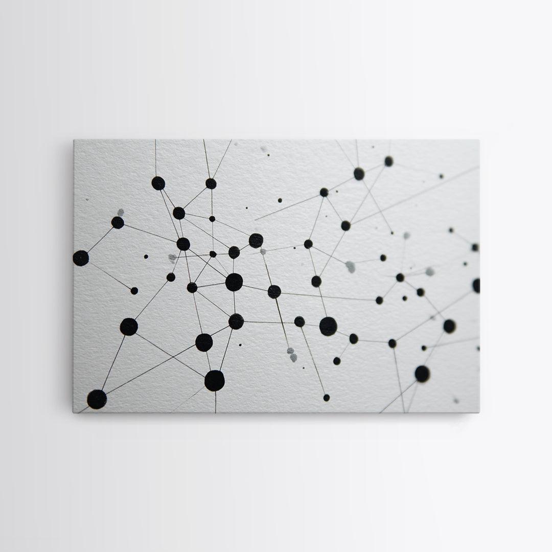 Black Molecular Network Canvas Print, Minimalist Geometric Wall Art, Modern Abstract Art, Science Office Decor, Monochrome Poster