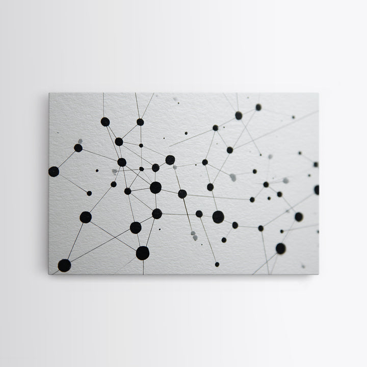 Black Molecular Network Canvas Print, Minimalist Geometric Wall Art, Modern Abstract Art, Science Office Decor, Monochrome Poster