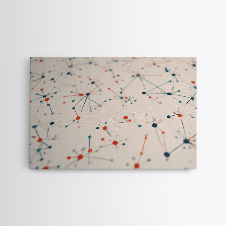 Atomic Network Dots And Lines Canvas Print, Mid Century Modern Wall Art, Geometric Abstract Art, Retro Office Decor, Home Decor