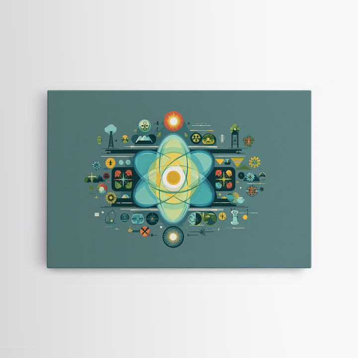 Teal Atomic Diagram Wall Art, Midcentury Modern Science Poster, Geometric Abstract Print, Retro MCM Home Office Decor Gift