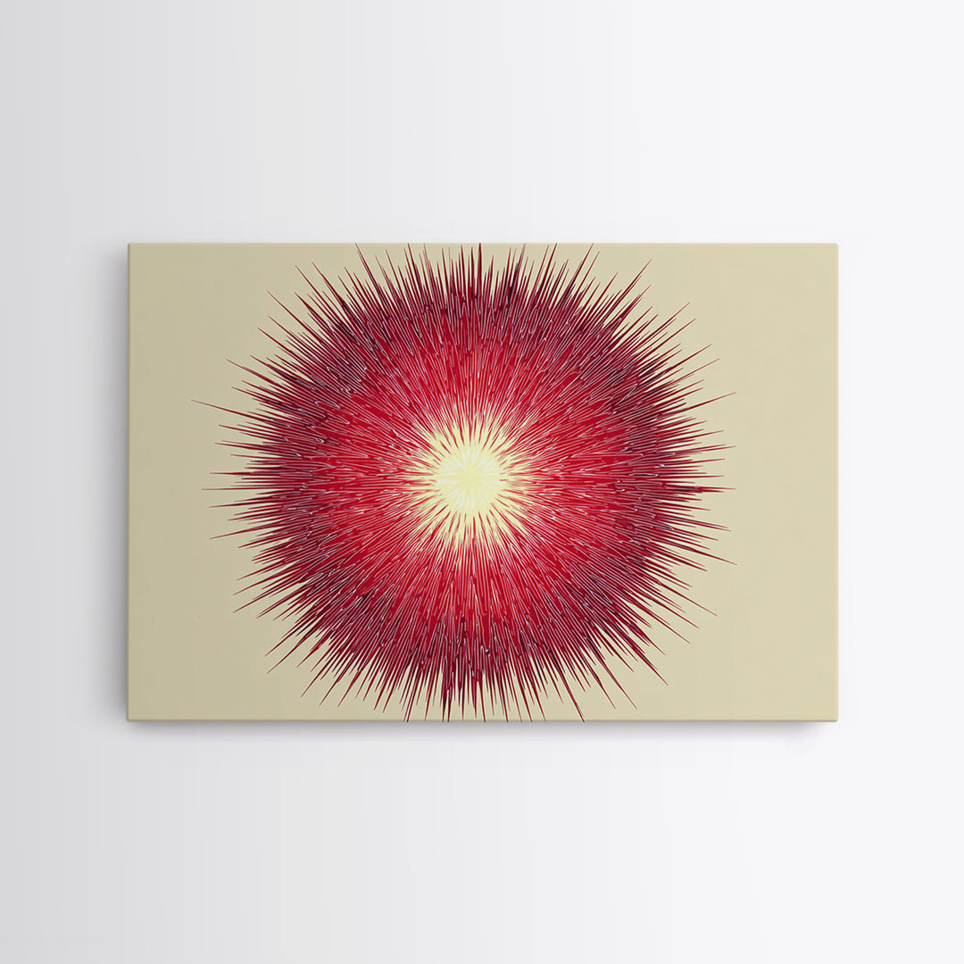 Red Radial Sunburst Wall Art, Midcentury Modern Art Print, Atomic Geometric Decor, Retro MCM Living Room Home Decor Poster