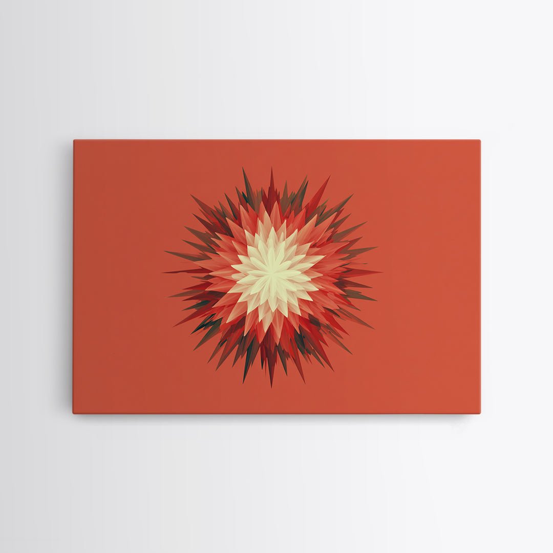 Layered Red Starburst Canvas Print, Midcentury Modern Art, Atomic Geometric Poster, Orange Retro Wall Decor For Living Room