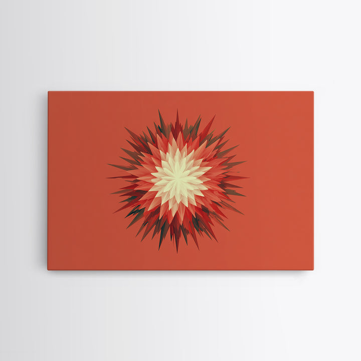 Layered Red Starburst Canvas Print, Midcentury Modern Art, Atomic Geometric Poster, Orange Retro Wall Decor For Living Room