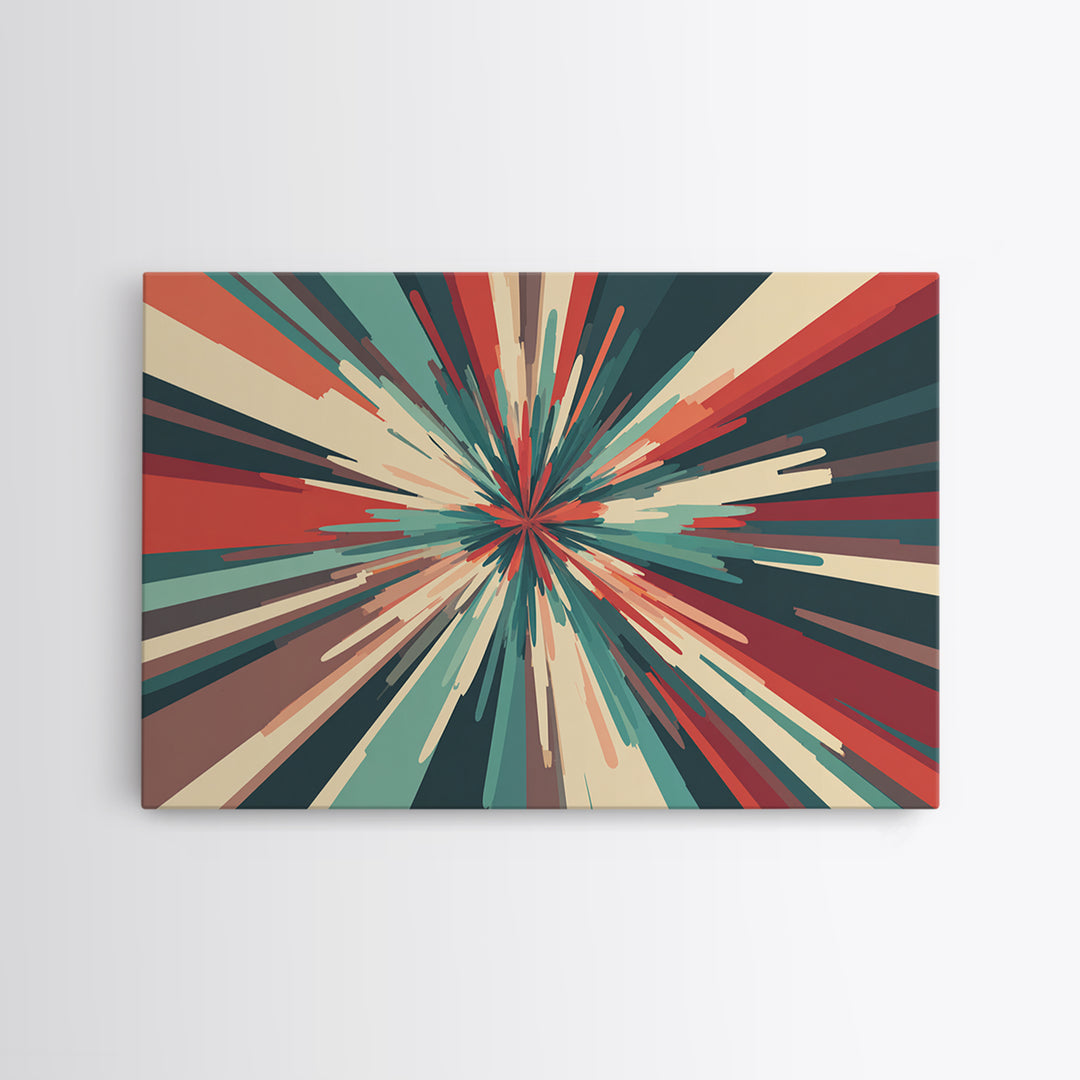 Teal Red Abstract Burst Wall Art, Midcentury Modern Geometric Print, Retro Colorblock Decor, Bold MCM Office And Living Room Poster