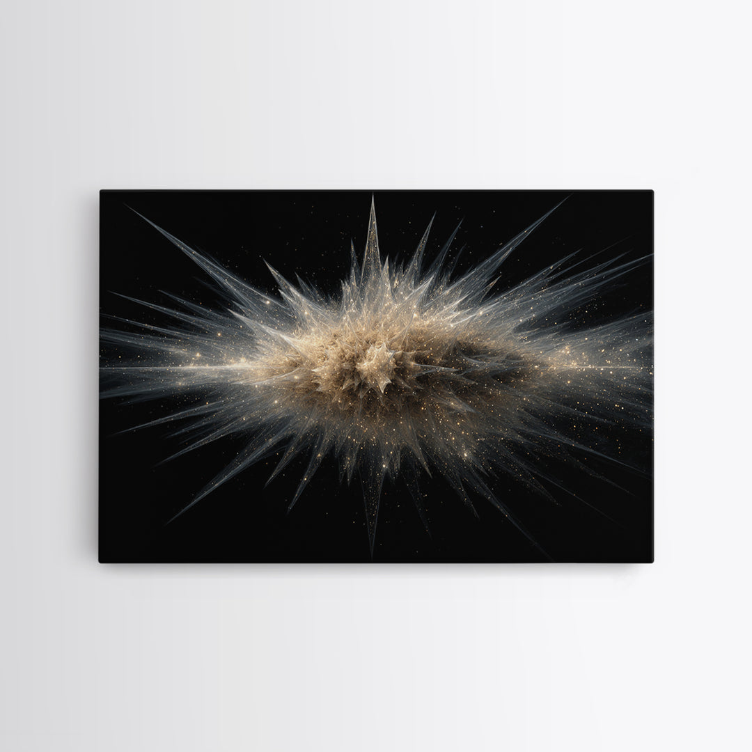 Gold Cosmic Explosion Canvas Print, Modern Abstract Art, Space Abstract Wall Decor, Black Galaxy Poster For Home Office Decor