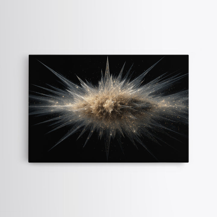 Gold Cosmic Explosion Canvas Print, Modern Abstract Art, Space Abstract Wall Decor, Black Galaxy Poster For Home Office Decor