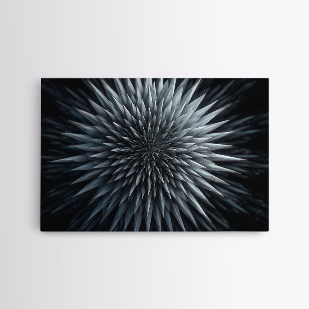 Metallic Crystal Starburst Framed Canvas Print, Modern Abstract Art, Geometric Wall Decor, Black Blue Statement Art Poster